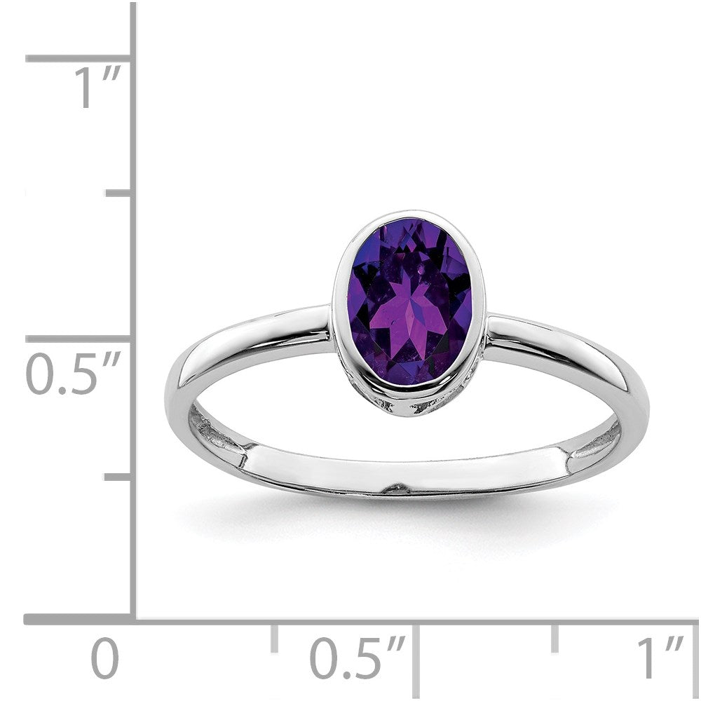 Sterling Silver Rhodium-plated Polished Amethyst Oval Ring