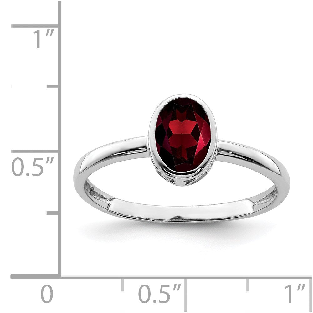 Sterling Silver Rhodium-plated Polished Garnet Oval Ring