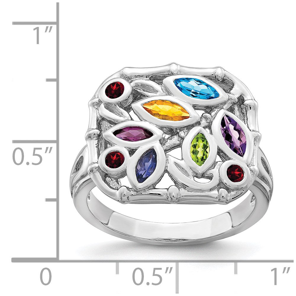 Sterling Silver Rhodium-plated Multi Gemstone Ring