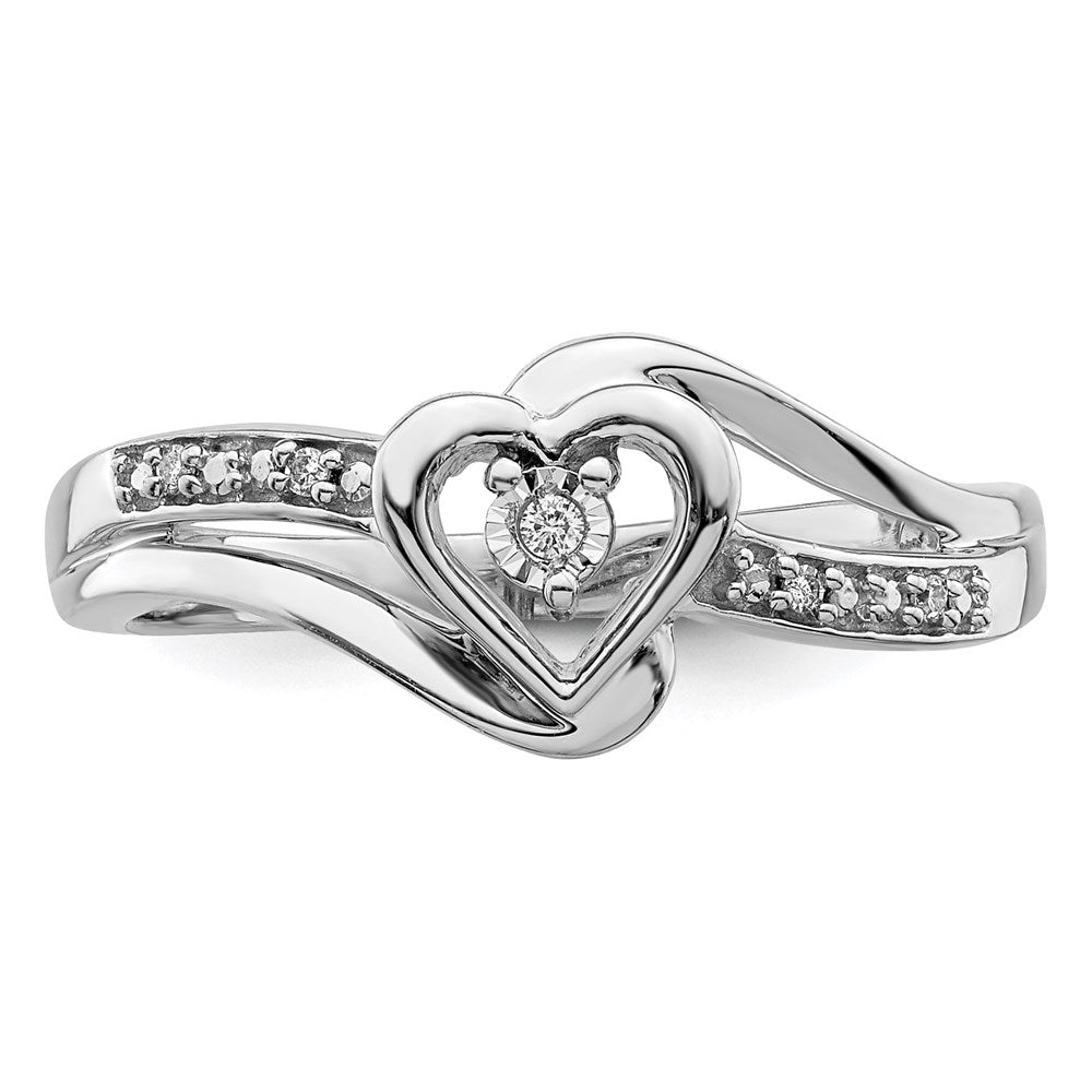 Sterling Silver Rhodium Plated Diamond Heart Ring