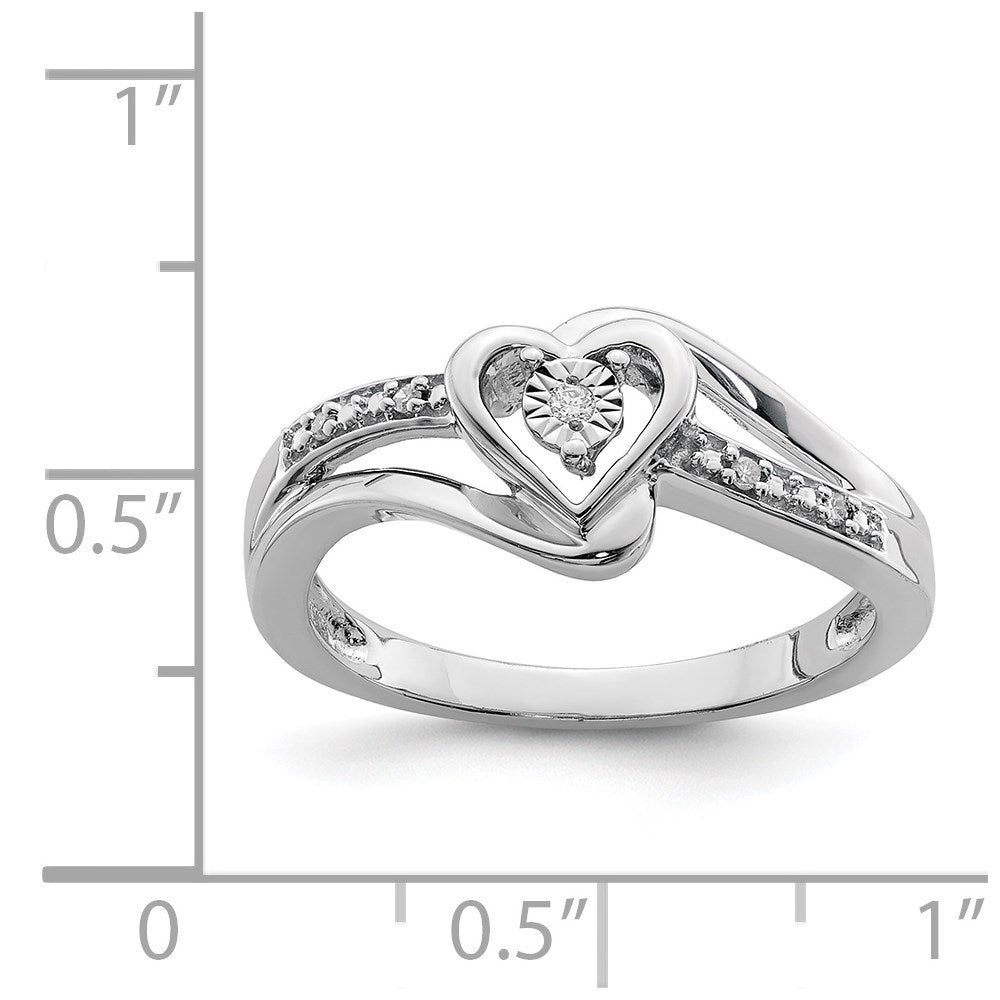 Sterling Silver Rhodium Plated Diamond Heart Ring