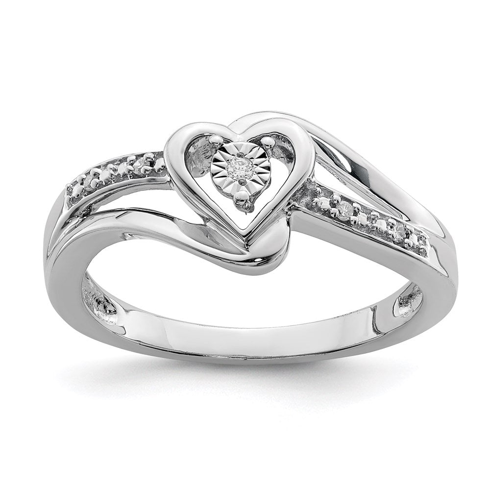 Sterling Silver Rhodium Plated Diamond Heart Ring