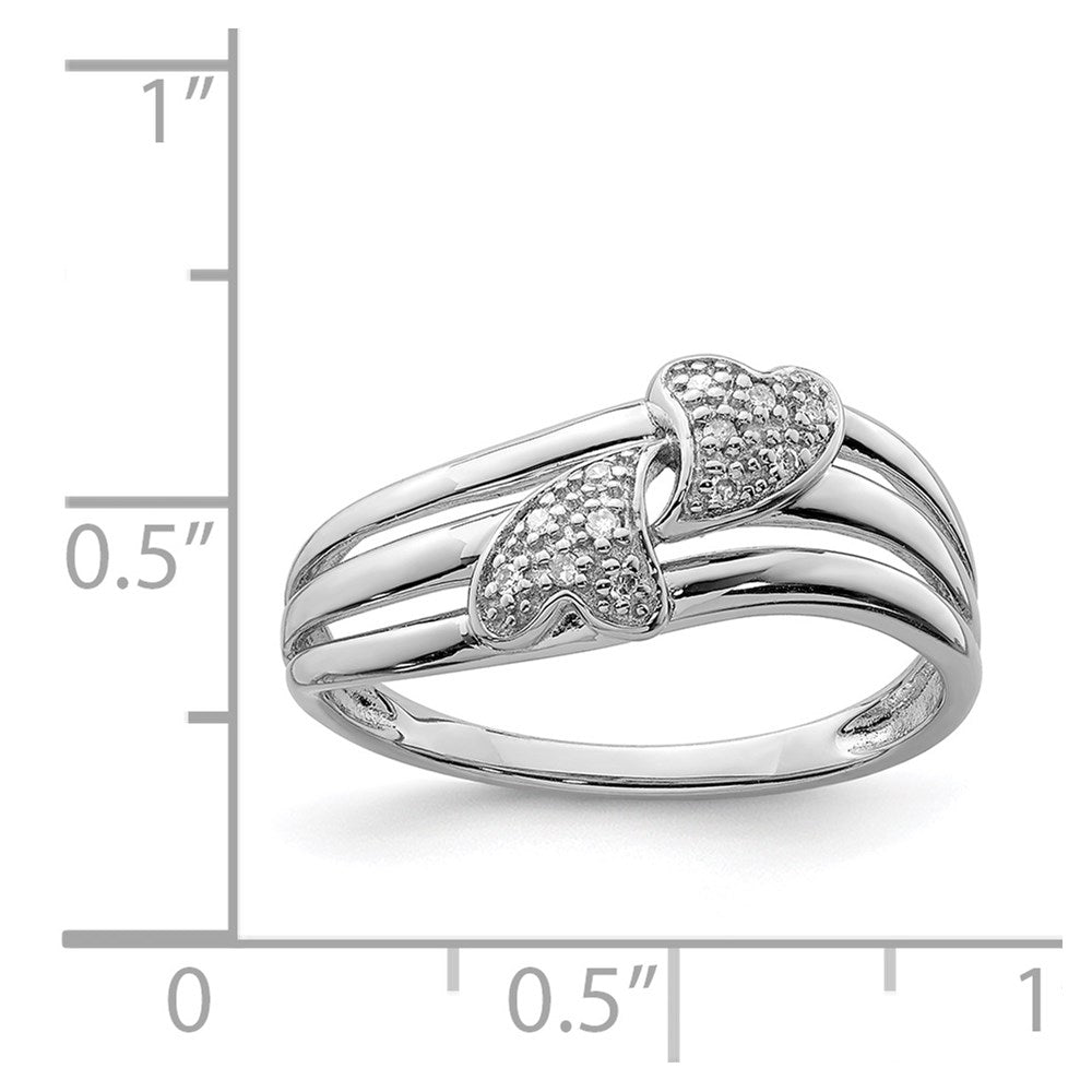 Sterling Silver Rhodium Plated Diamond Two Heart Ring