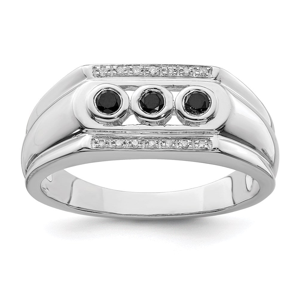 Sterling Silver Rhodium Plated Black and White Diam. Men's Ring