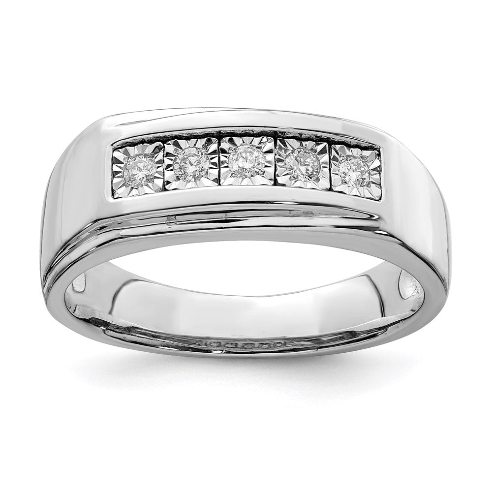 Sterling Silver Rhodium Plated Men's Polished Diam. Ring