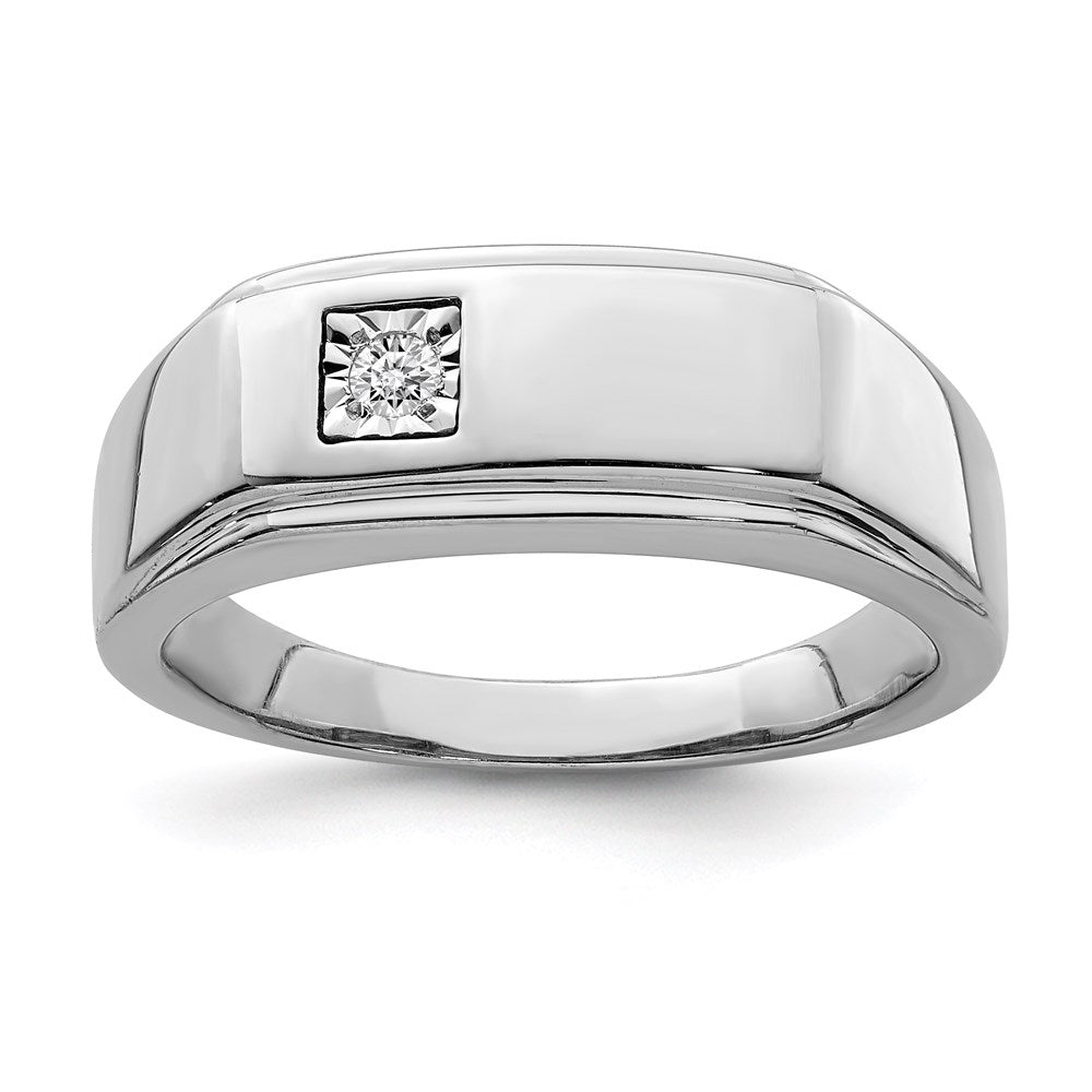 Sterling Silver Rhodium Plated Men's Polished Diam. Ring