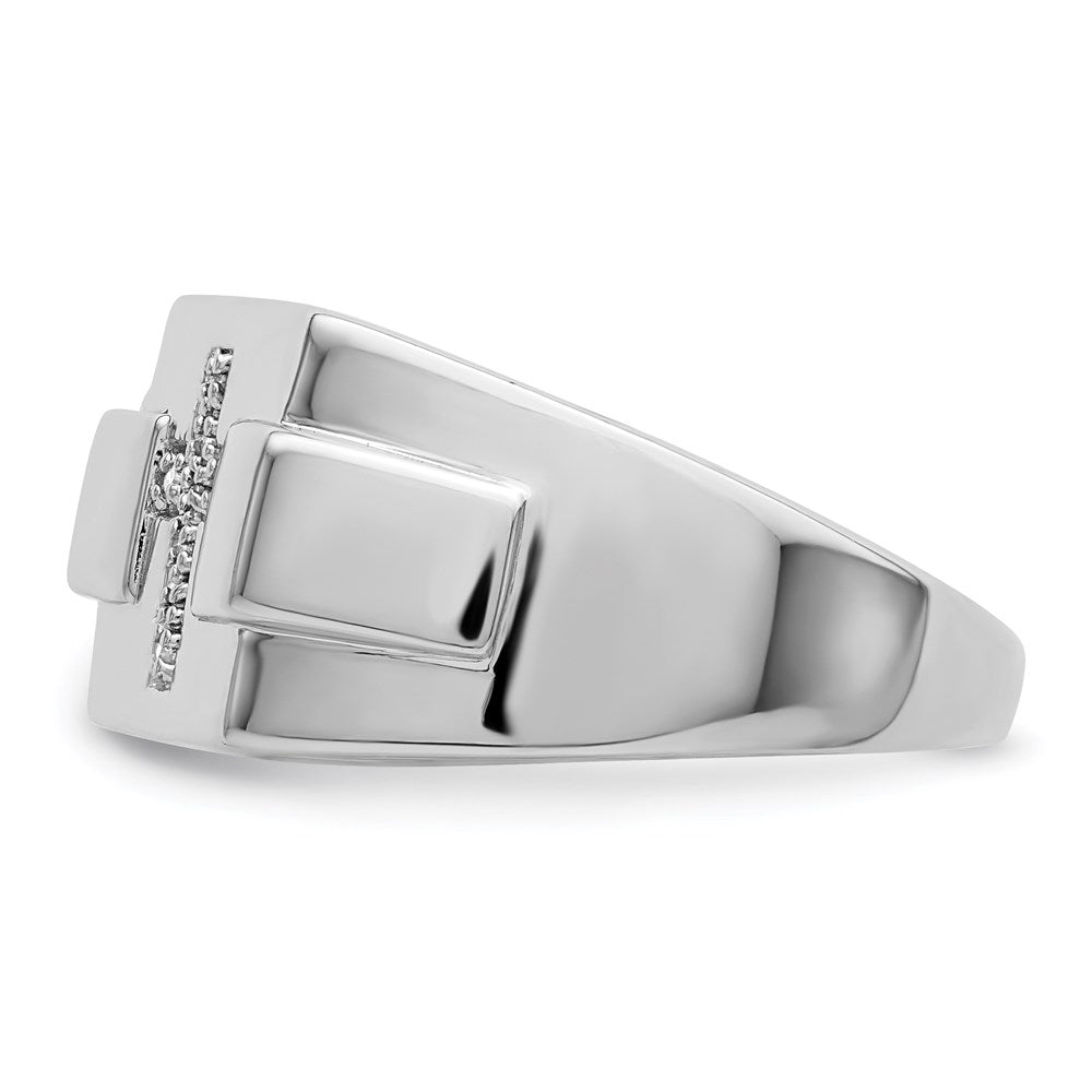 Sterling Silver Rhodium Diam. Cross Signet Ring