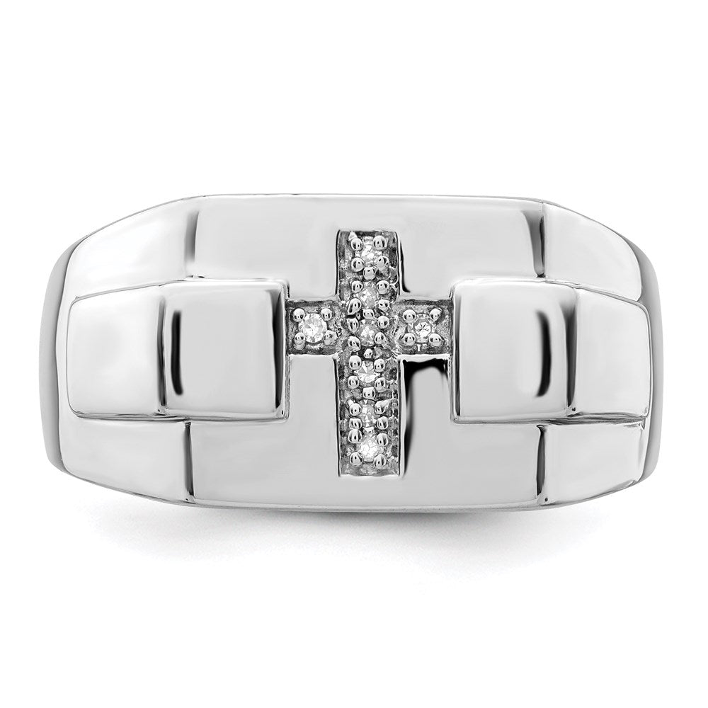 Sterling Silver Rhodium Diam. Cross Signet Ring