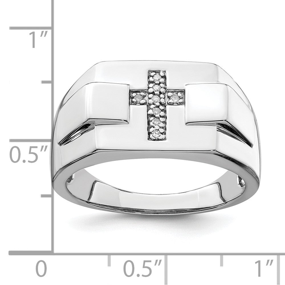 Sterling Silver Rhodium Diam. Cross Signet Ring