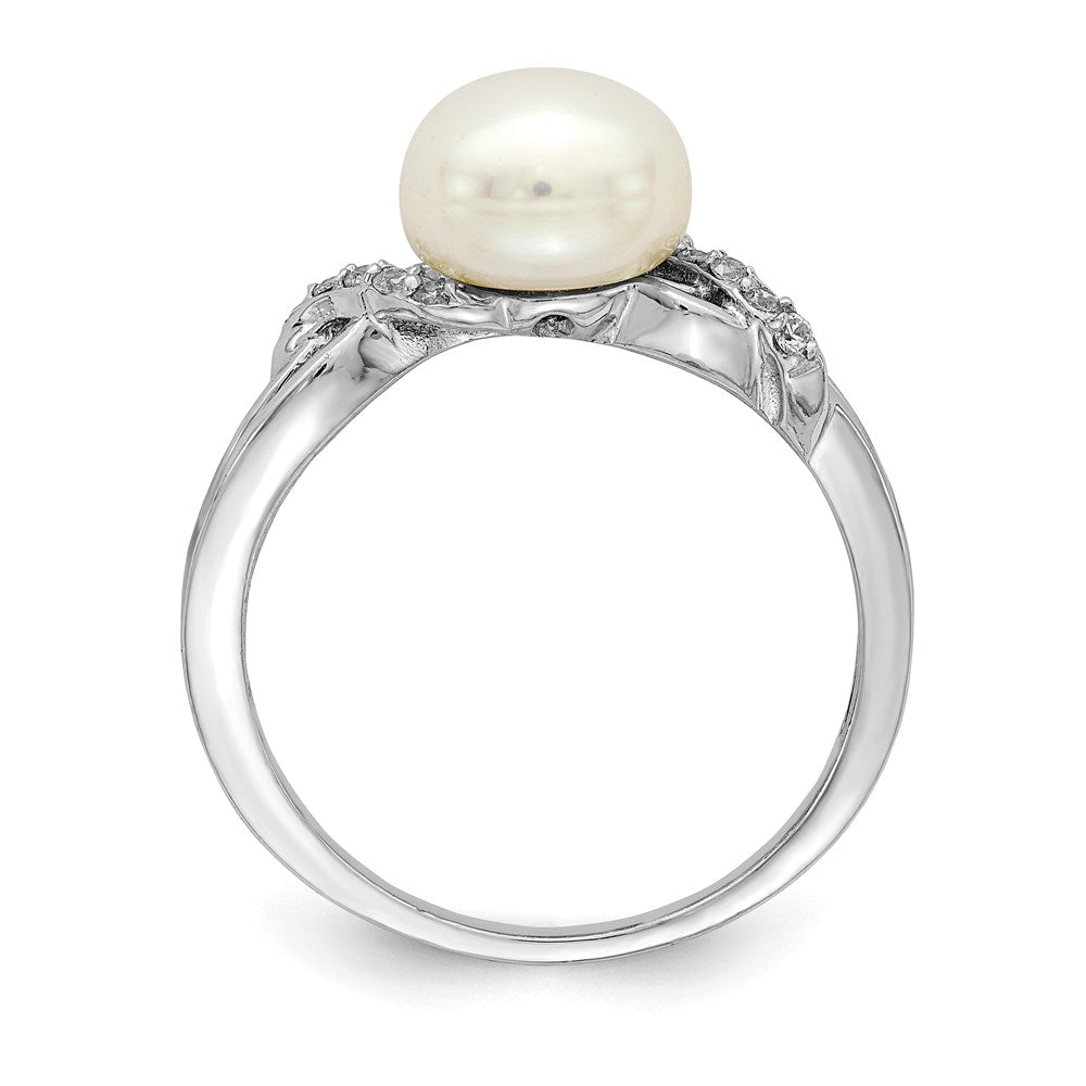 Sterling Silver Rhodium-plated 8-9mm White FWC Pearl CZ Ring