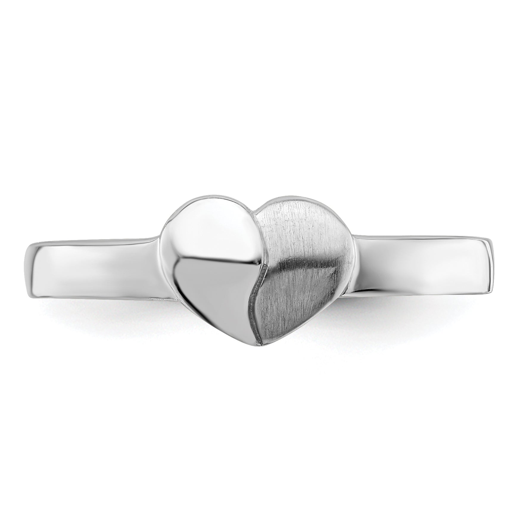 Sterling Silver Rhodium-plated Polished & Satin Heart Ring