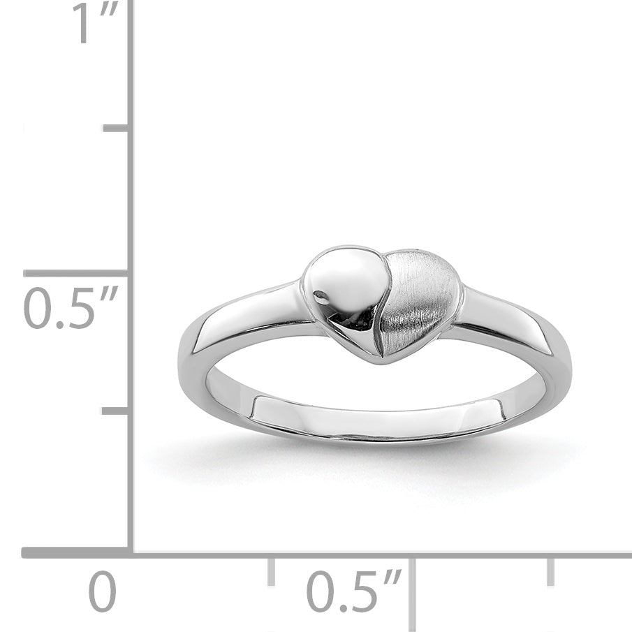 Sterling Silver Rhodium-plated Polished & Satin Heart Ring