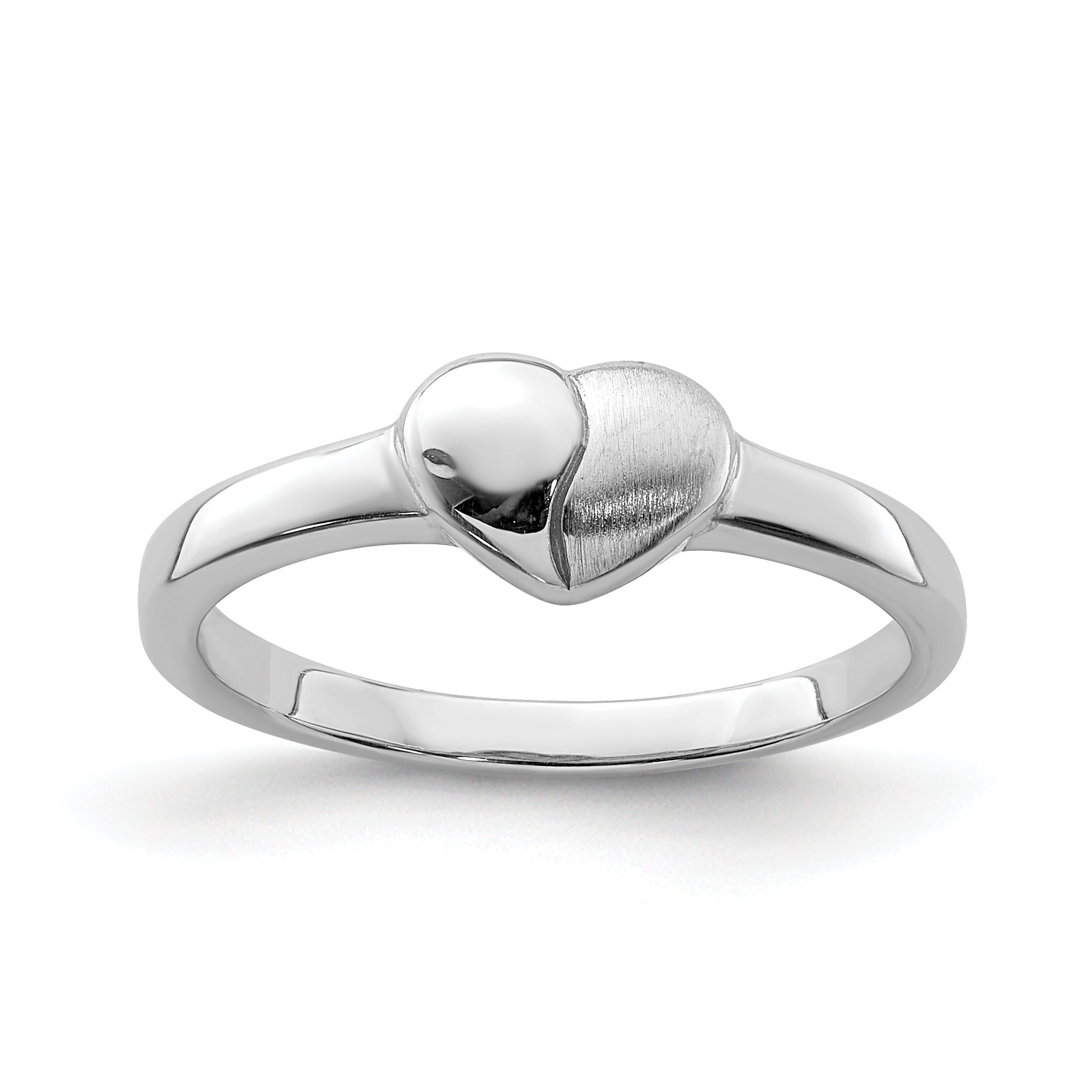 Sterling Silver Rhodium-plated Polished & Satin Heart Ring