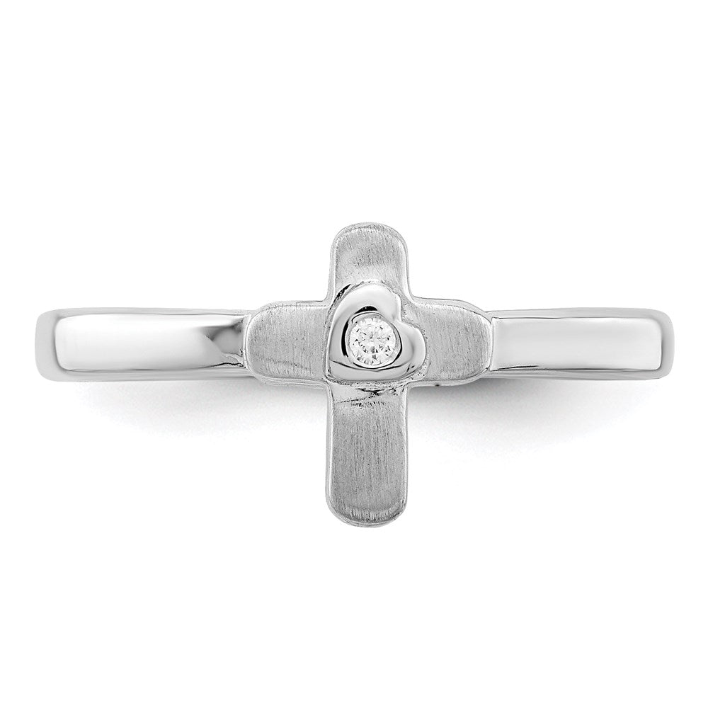 Sterling Silver Rhodium-plated Polished CZ Cross Ring