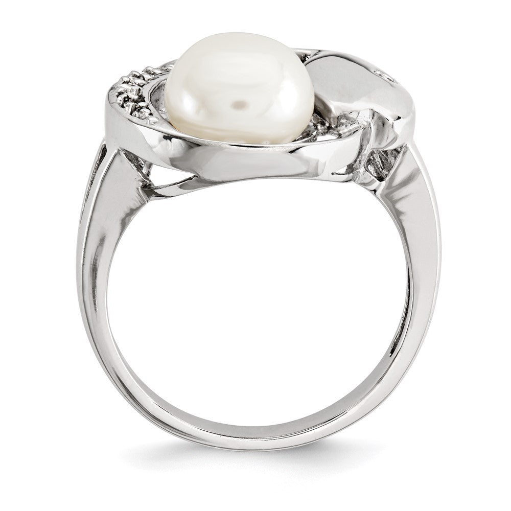 Sterling Silver w/CZ 8-9mm FW Cultured Button Pearl Ring