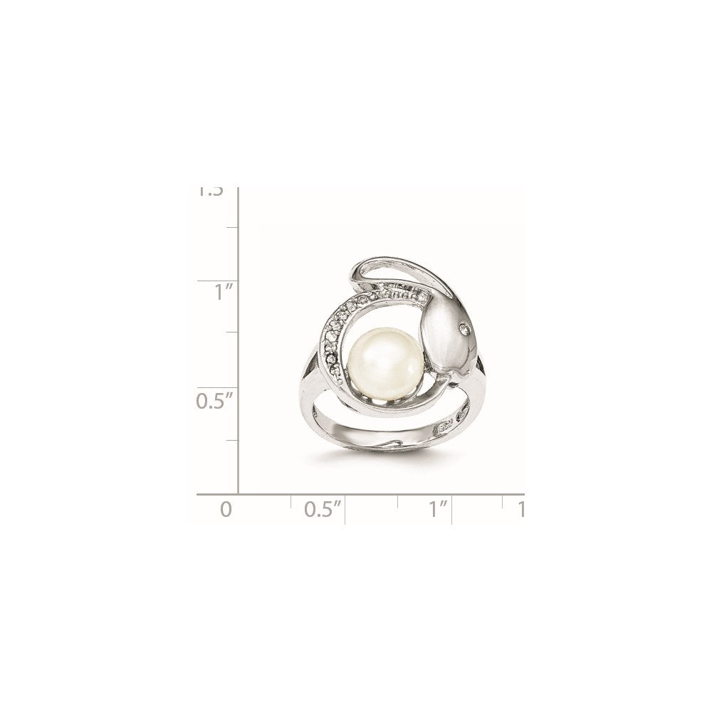 Sterling Silver w/CZ 8-9mm FW Cultured Button Pearl Ring