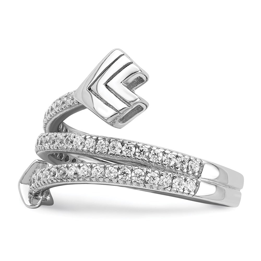 Sterling Silver Rhodium-plated Polished CZ Arrow Ring