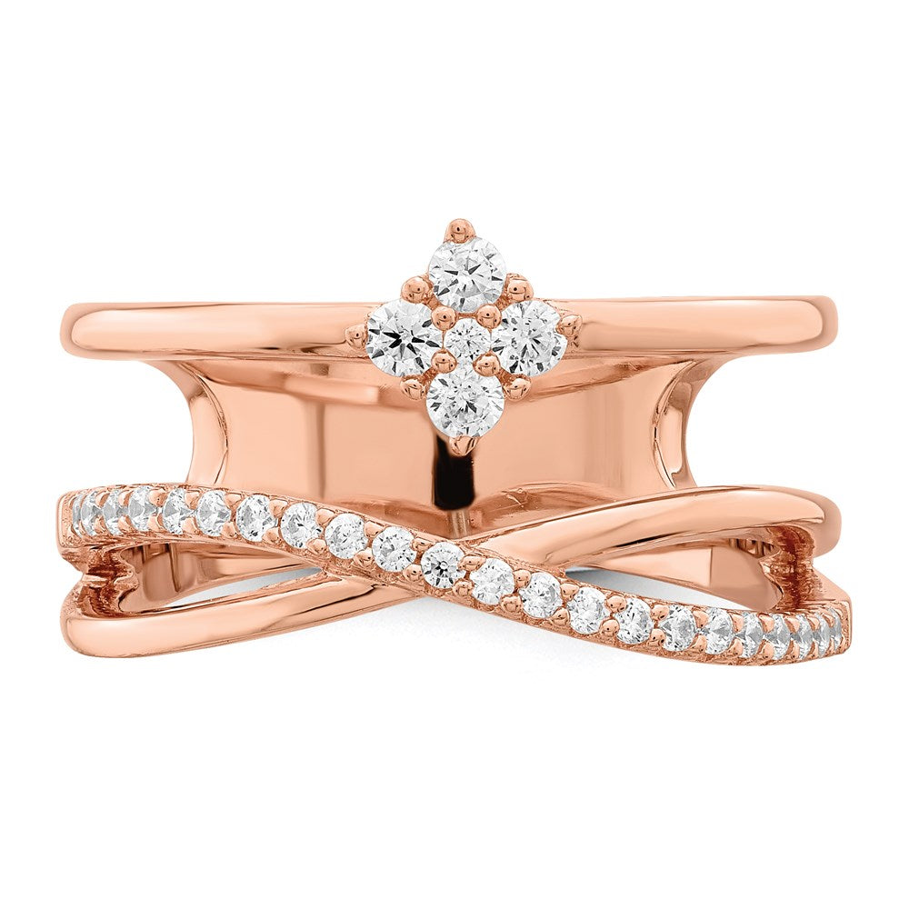 Sterling Shimmer Sterling Silver Rose-tone Flash Rose Gold-plated 27 Stone CZ Ring