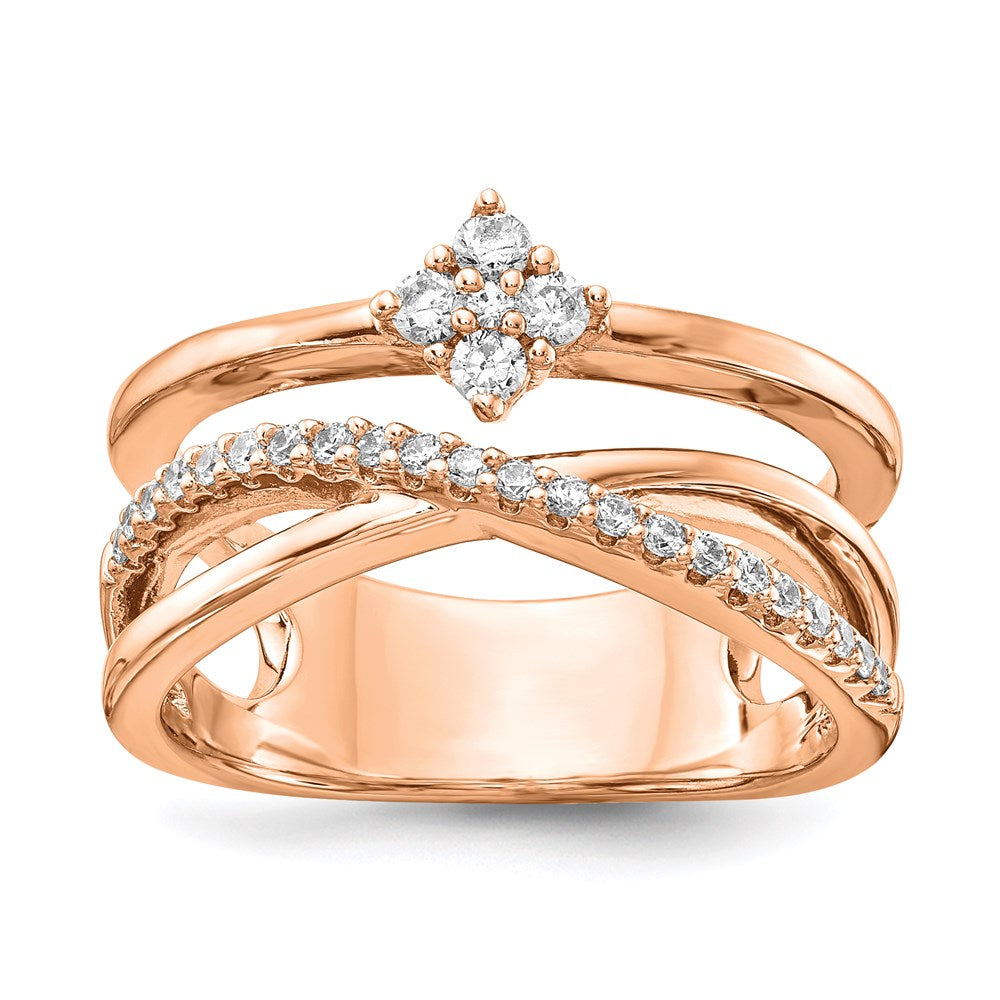 Sterling Shimmer Sterling Silver Rose-tone Flash Rose Gold-plated 27 Stone CZ Ring