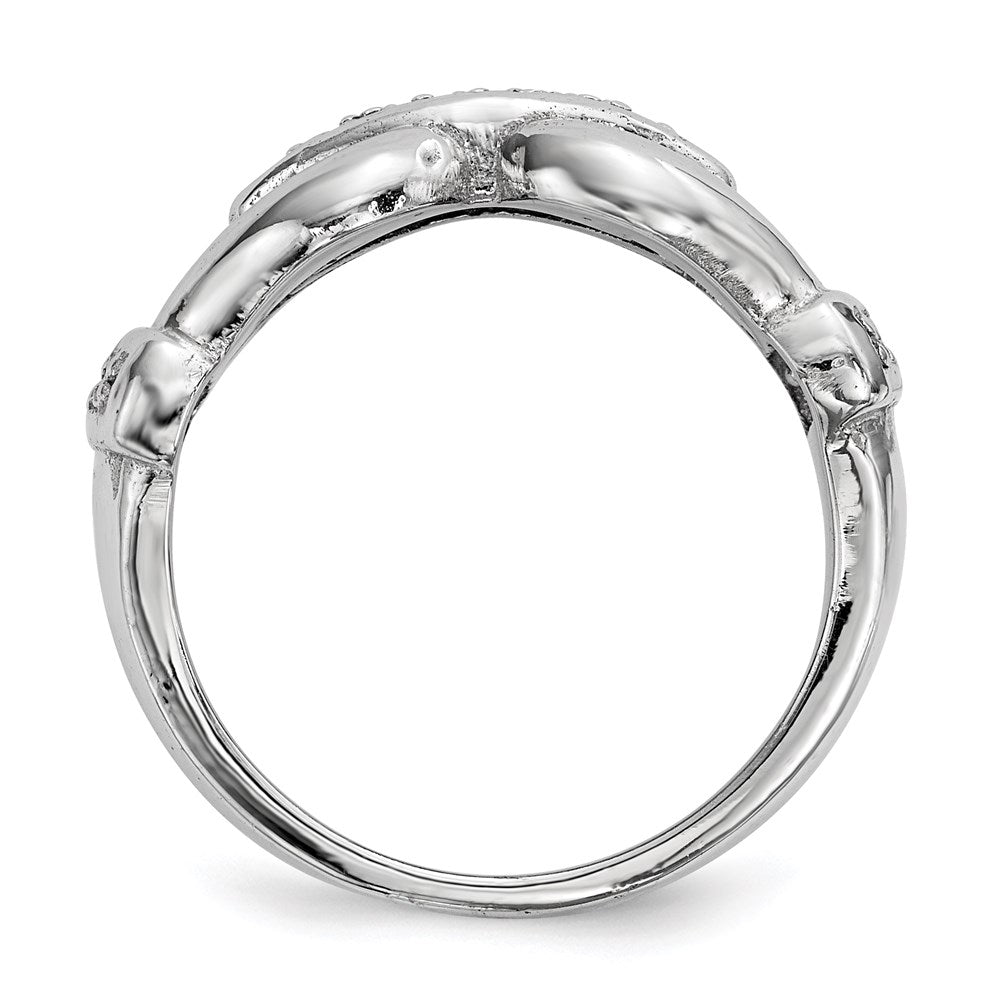 Sterling Silver Rhodium-plated Polished and Textured Fancy CZ Ring