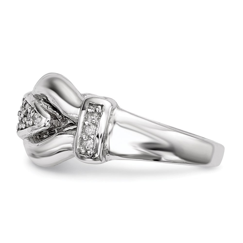 Sterling Silver Rhodium-plated Polished and Textured Fancy CZ Ring