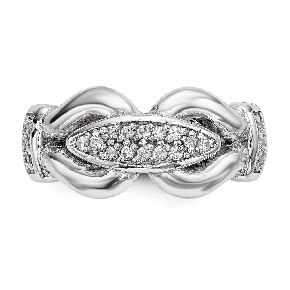 Sterling Silver Rhodium-plated Polished and Textured Fancy CZ Ring