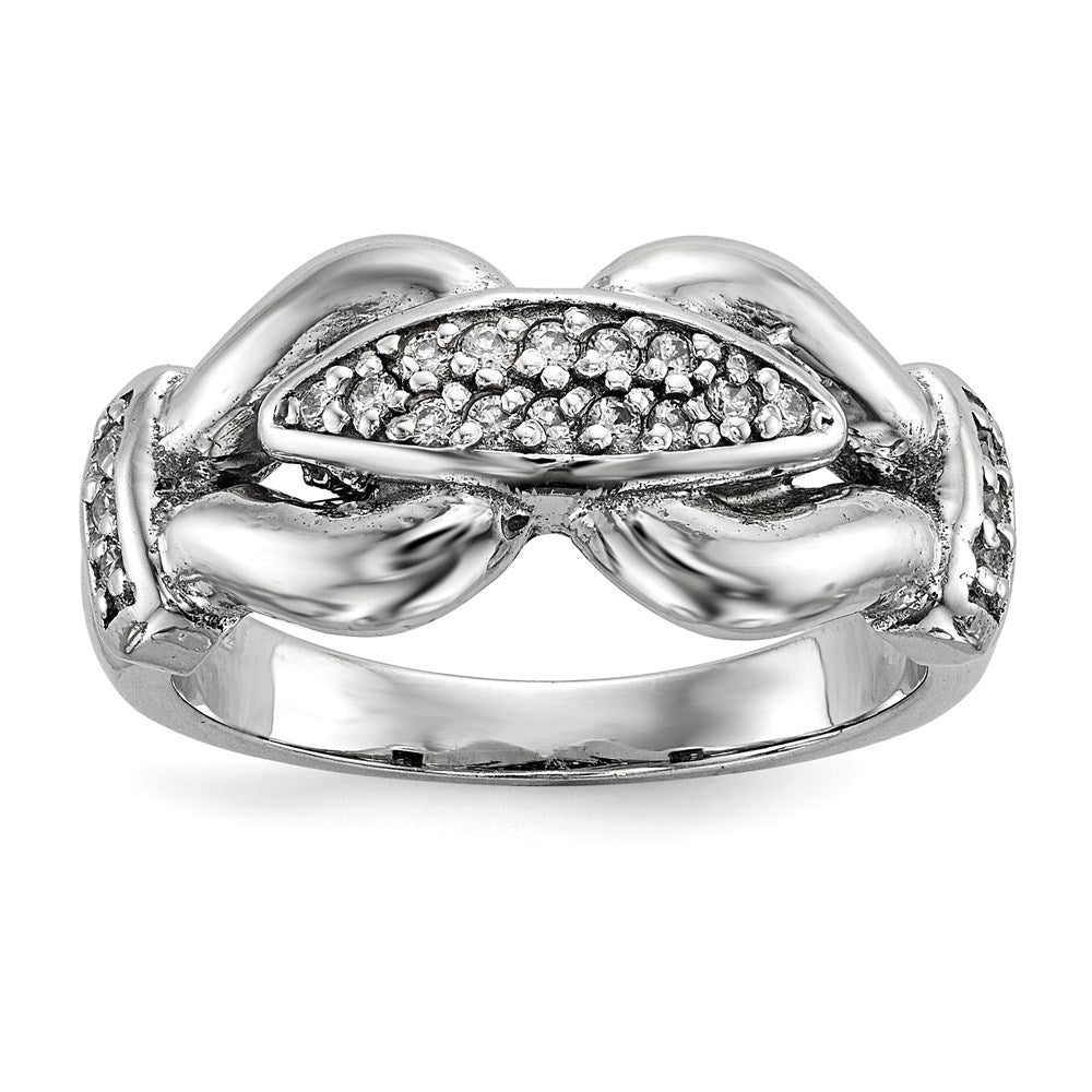 Sterling Silver Rhodium-plated Polished and Textured Fancy CZ Ring