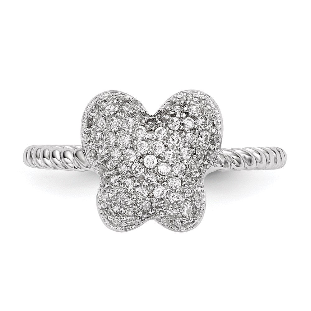 Sterling Silver Rhodium-plated CZ Butterfly Ring