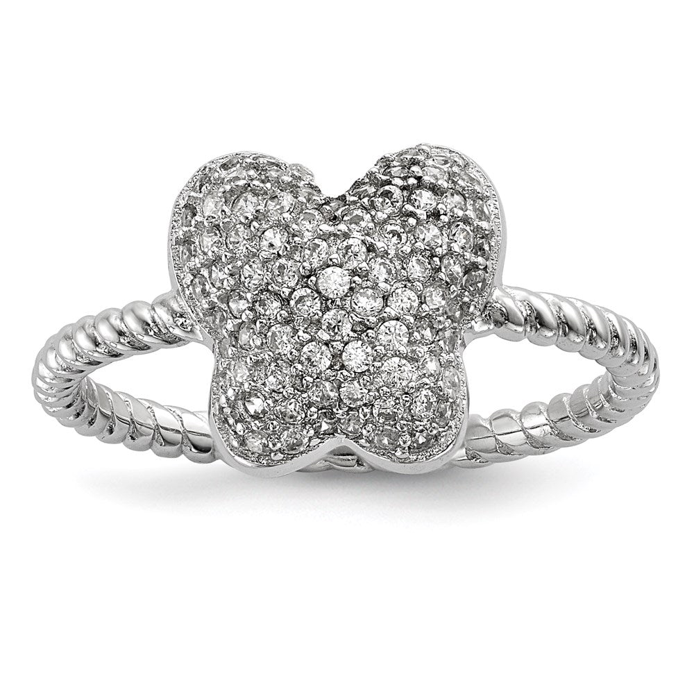 Sterling Silver Rhodium-plated CZ Butterfly Ring