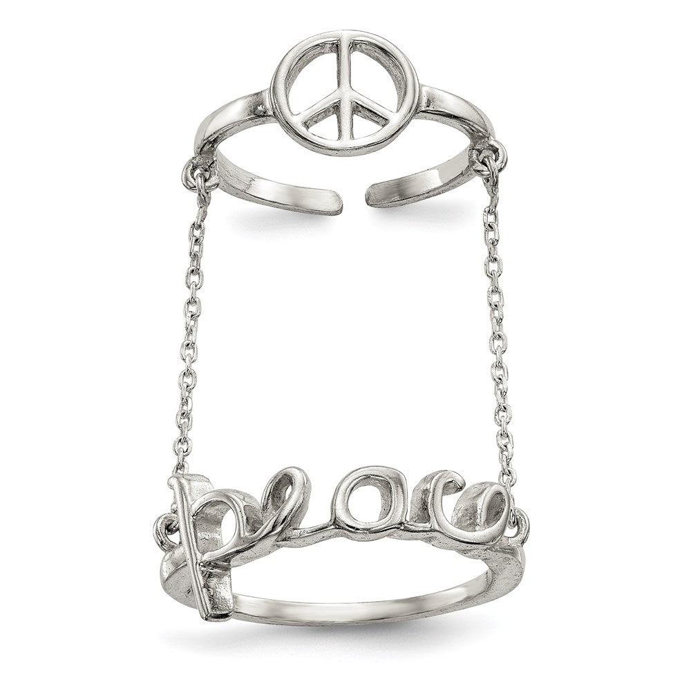 Sterling Silver Polished Chain & Peace Double Ring