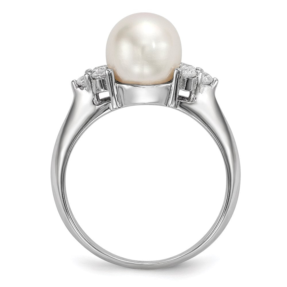 Sterling Silver RH 8-9mm White Button FWC Pearl CZ Ring