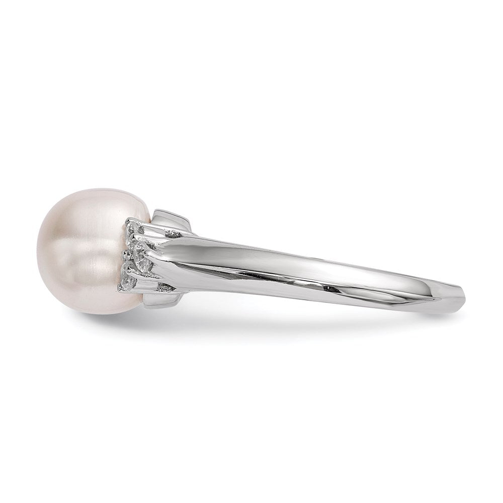 Sterling Silver RH 8-9mm White Button FWC Pearl CZ Ring