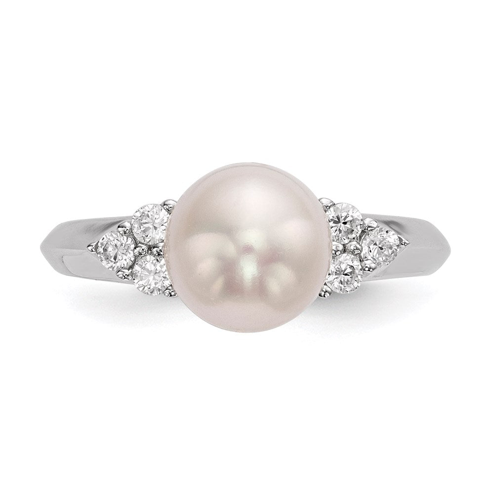 Sterling Silver RH 8-9mm White Button FWC Pearl CZ Ring