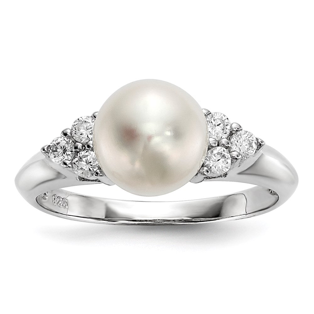 Sterling Silver RH 8-9mm White Button FWC Pearl CZ Ring