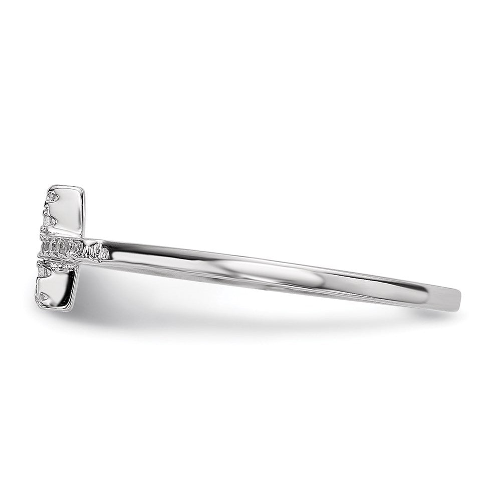 Sterling Silver Rhodium-plated CZ Side Cross Polished Ring