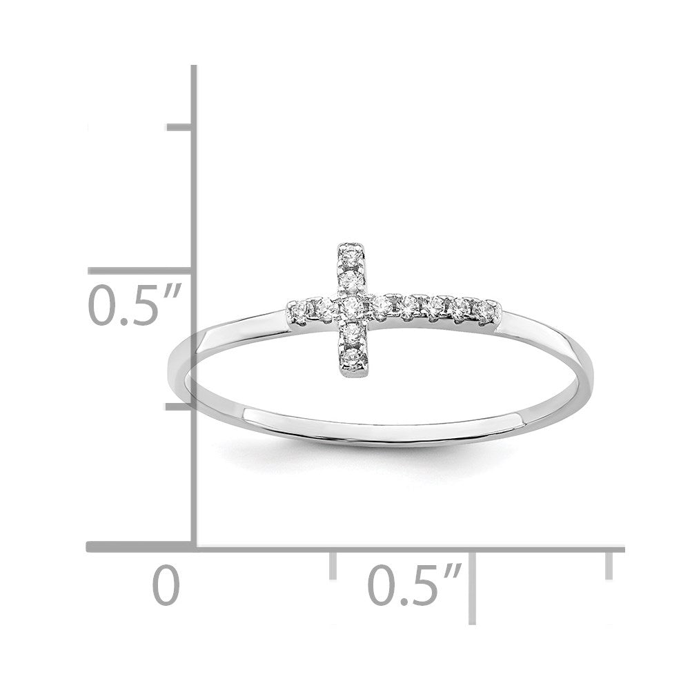 Sterling Silver Rhodium-plated CZ Side Cross Polished Ring