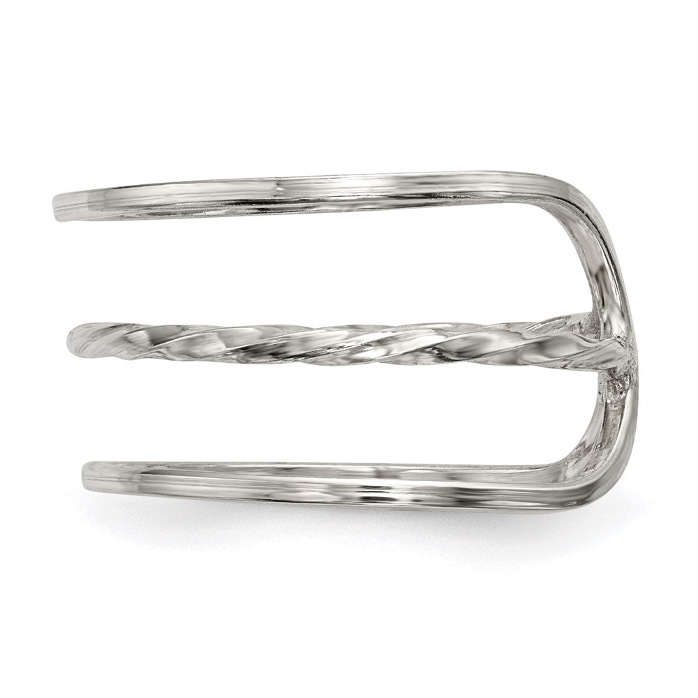 Sterling Silver Polished Twisted Bar Center Adjustable Cuff Ring