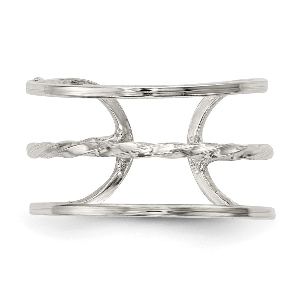 Sterling Silver Polished Twisted Bar Center Adjustable Cuff Ring