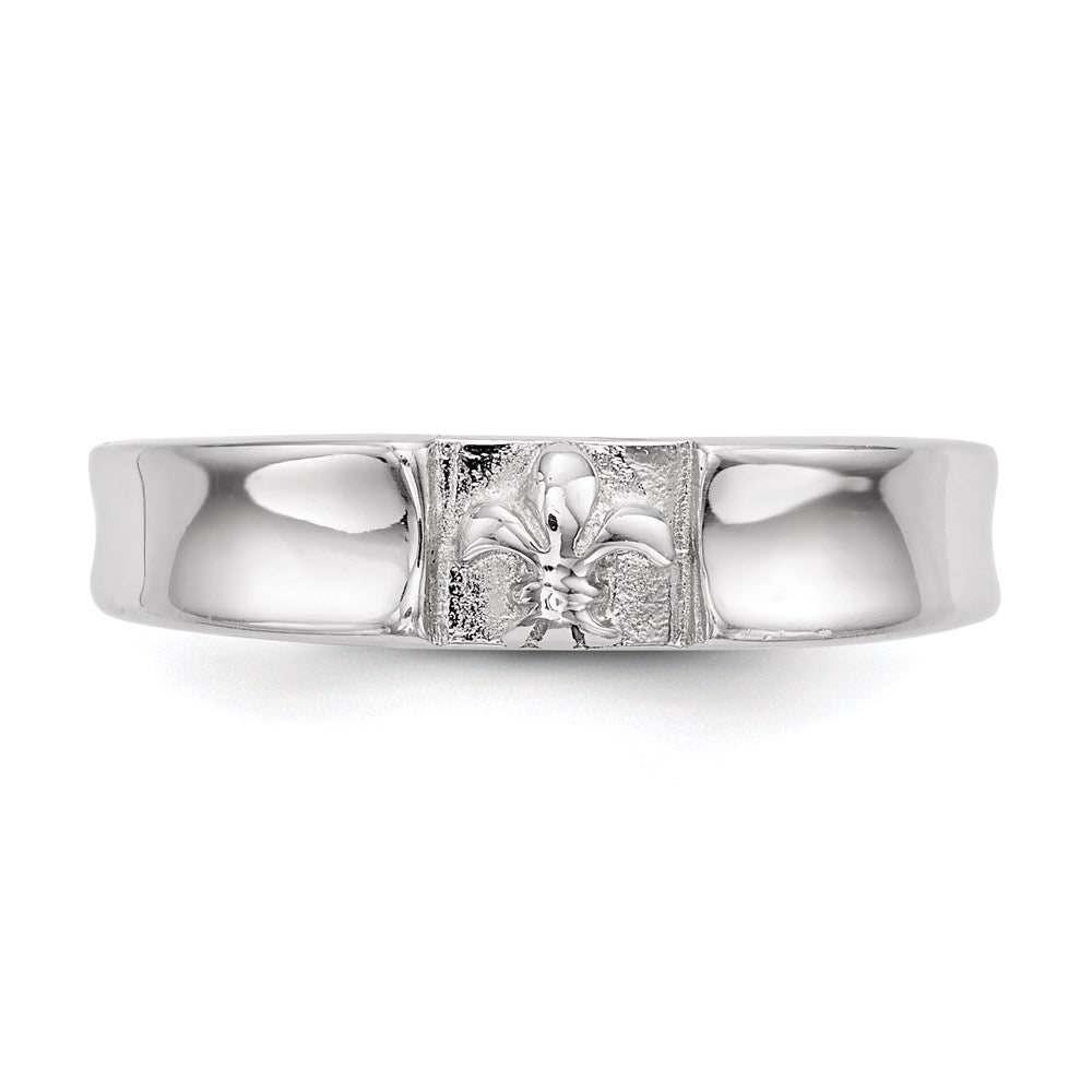 Sterling Silver Rhodium-plated Polished Fleur Dis Lis Band