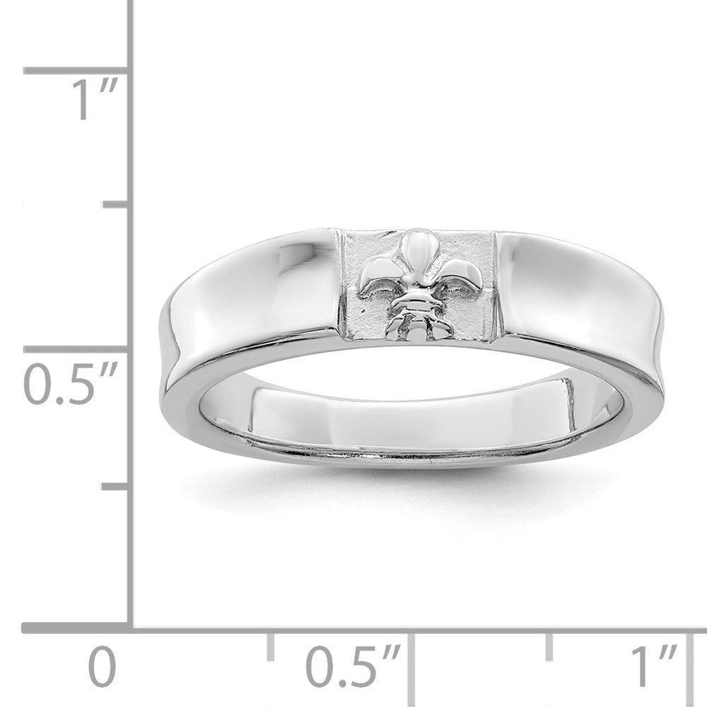 Sterling Silver Rhodium-plated Polished Fleur Dis Lis Band