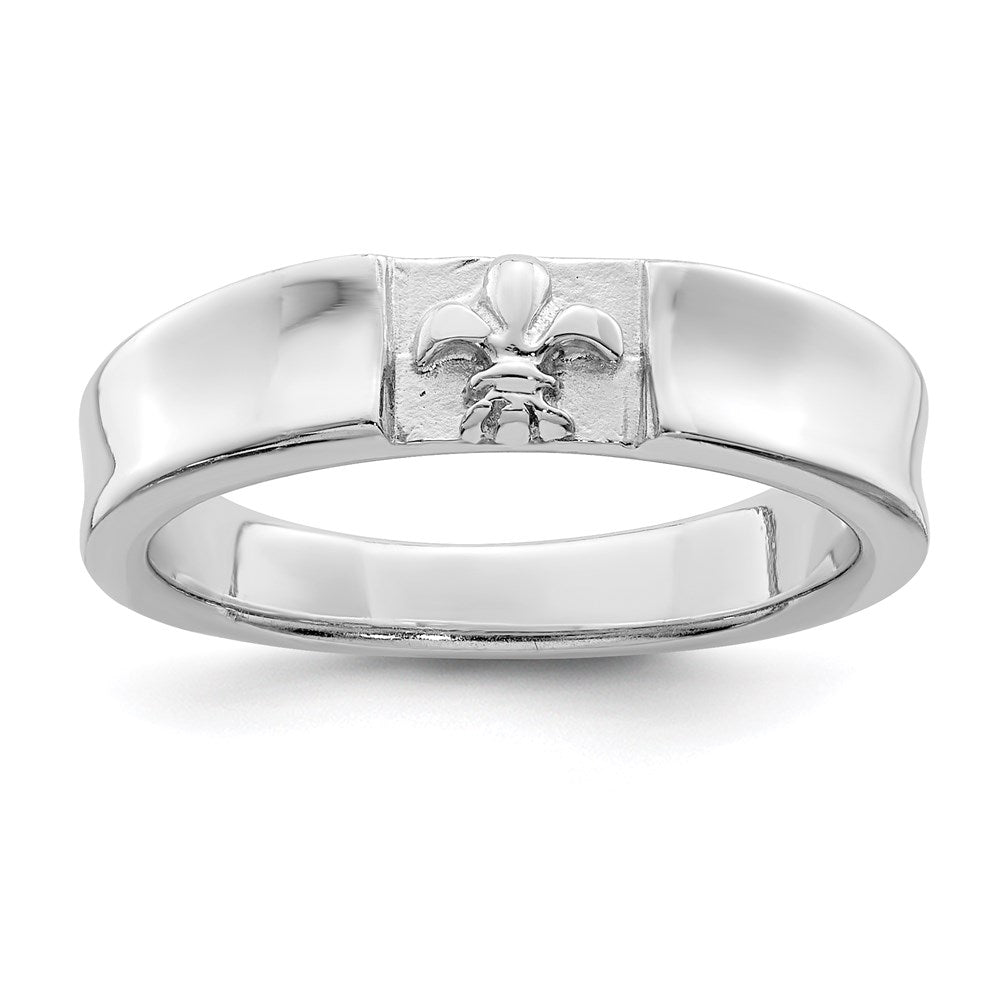 Sterling Silver Rhodium-plated Polished Fleur Dis Lis Band