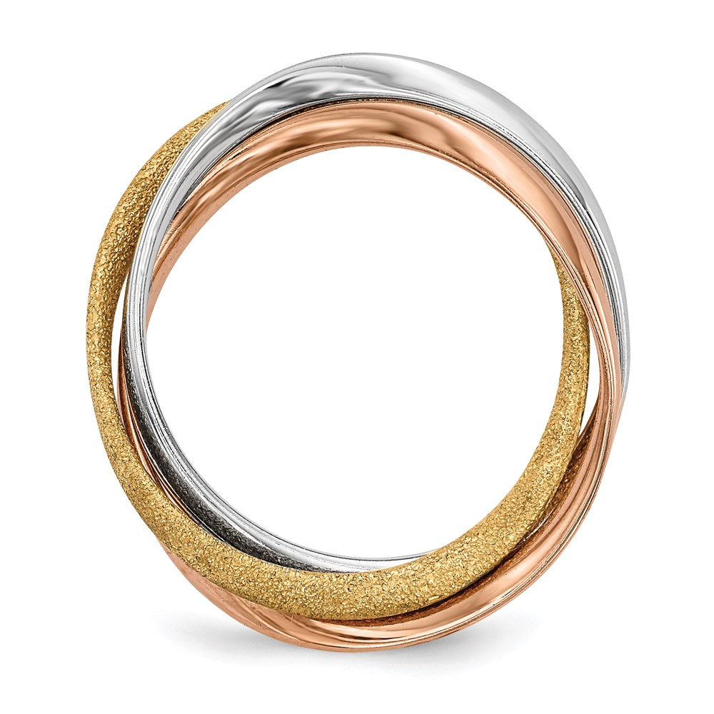 Sterling Silver Rhodium Gold & Rose Gold-plated Intertwined Ring