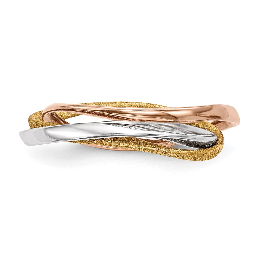 Sterling Silver Rhodium Gold & Rose Gold-plated Intertwined Ring