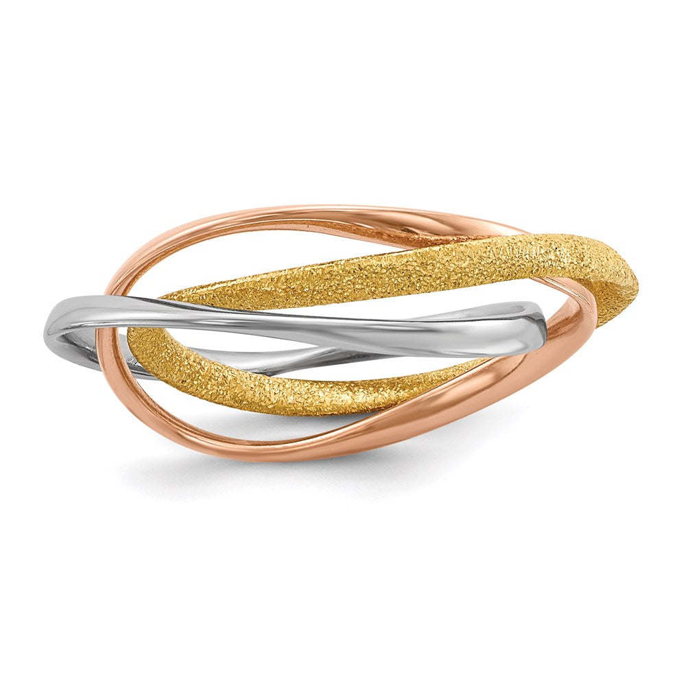 Sterling Silver Rhodium Gold & Rose Gold-plated Intertwined Ring