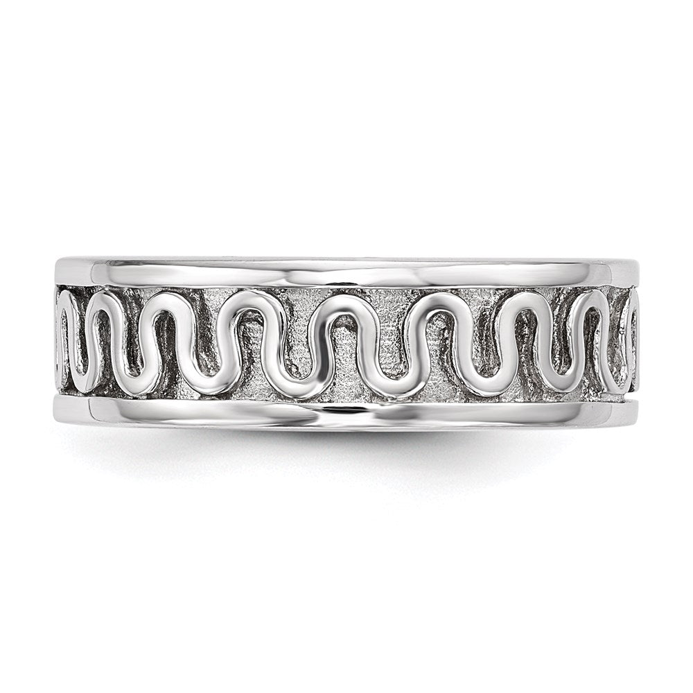 Sterling Silver Rhodium-plated Polished Fancy Ribbon Band