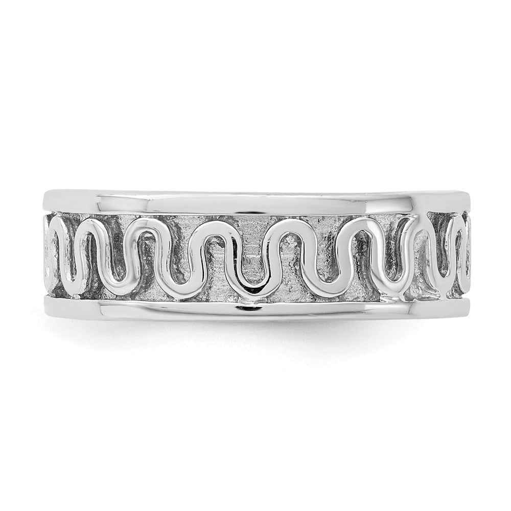 Sterling Silver Rhodium-plated Polished Fancy Ribbon Band