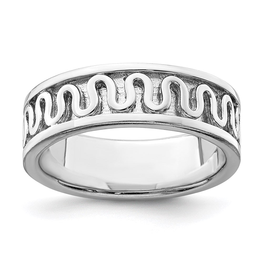 Sterling Silver Rhodium-plated Polished Fancy Ribbon Band