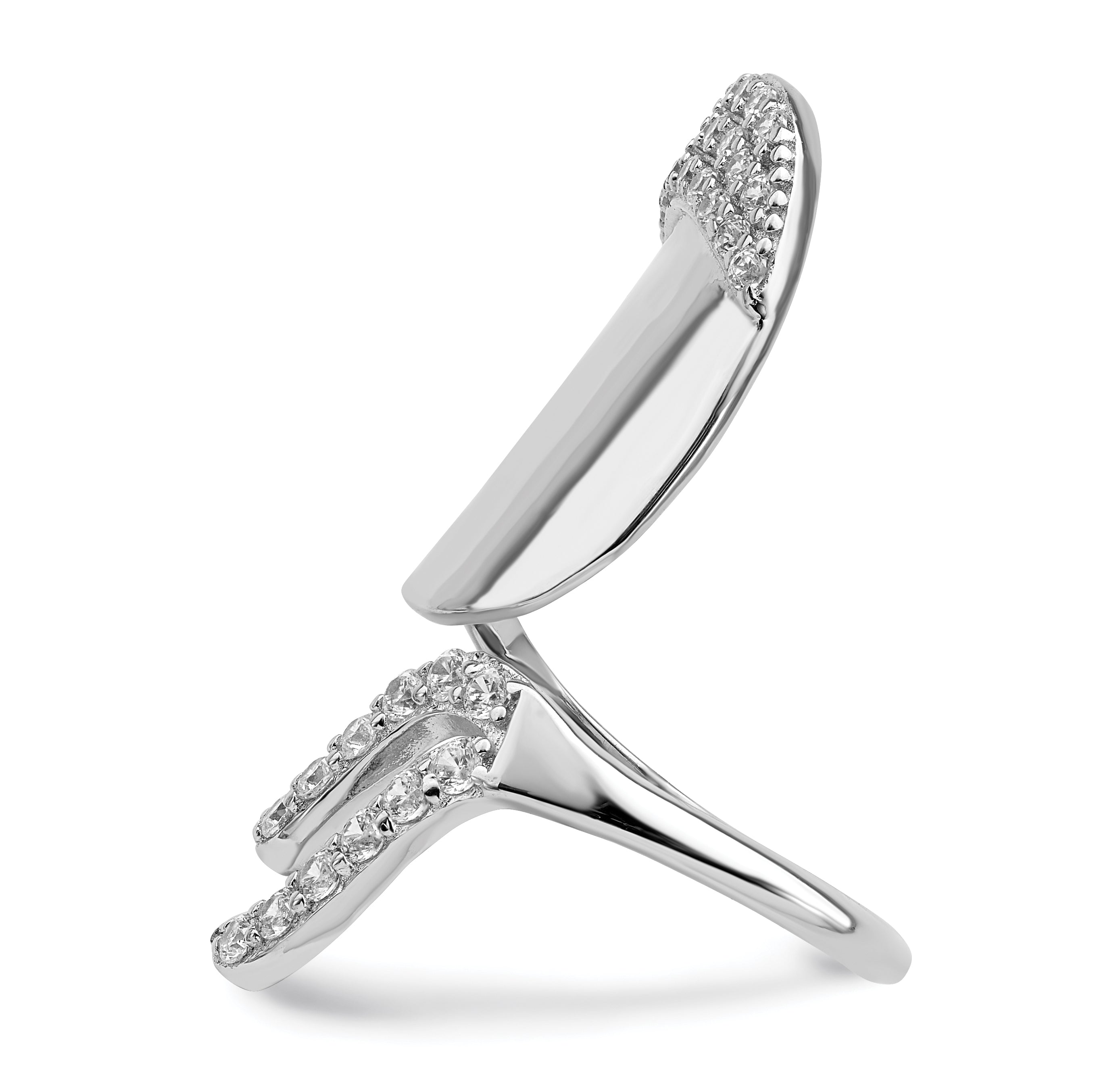 Sterling Silver Rhodium-plated CZ Adjustable Fingernail Ring