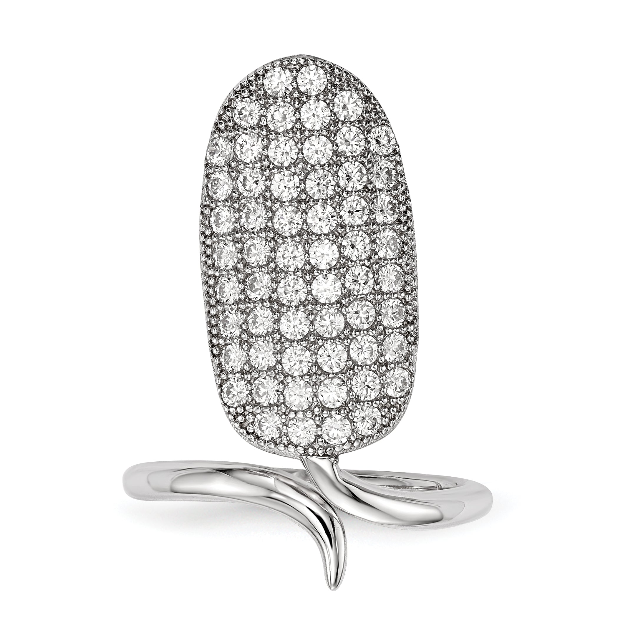 Sterling Silver Rhodium-plated CZ Adjustable Fingernail Ring