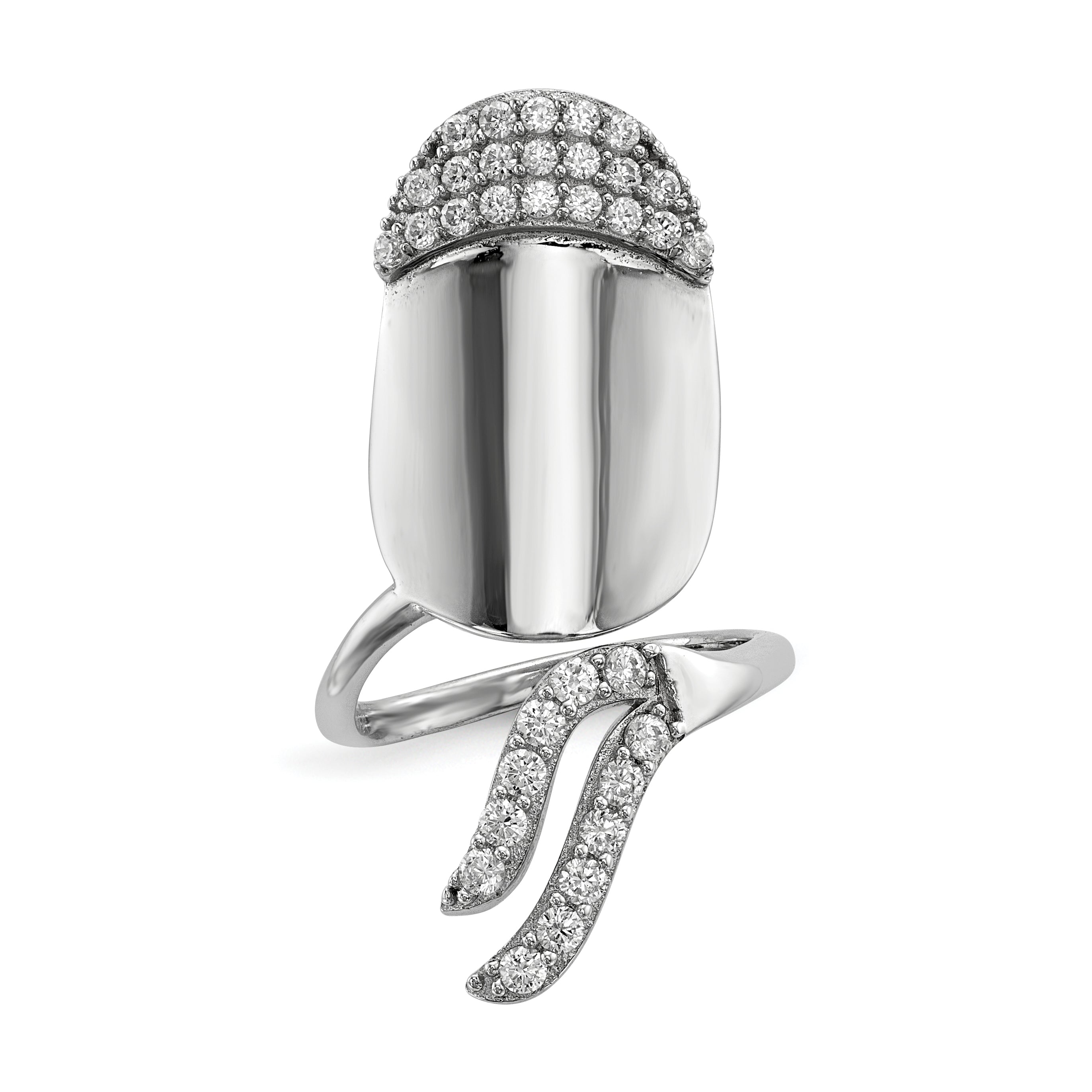 Sterling Silver Rhodium-plated CZ Adjustable Fingernail Ring